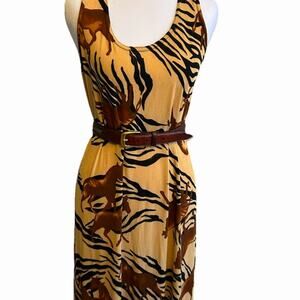 VTG 80s Horse Print Maxi Dress M Western Slinky Cowgirl Rodeo Retro Graphic USA